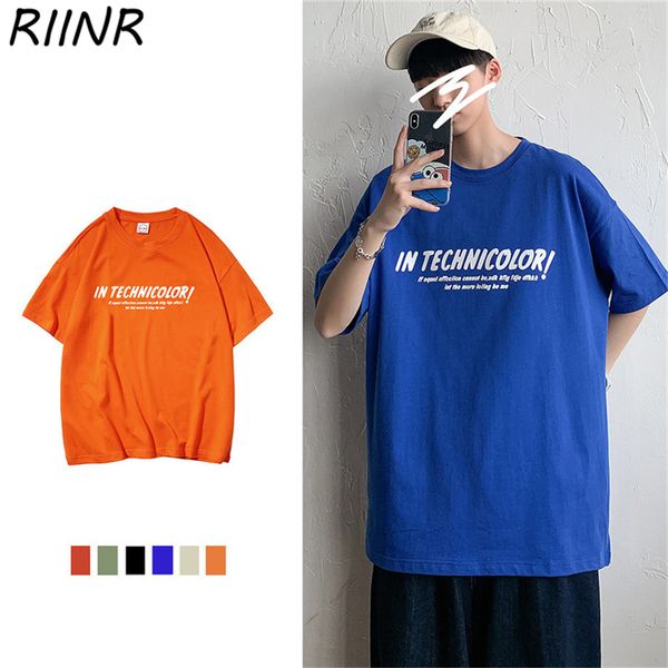 

riinr 2020 new arrival summer letter printed short-sleeved t-shirt men's trend loose large size casual s-5xl