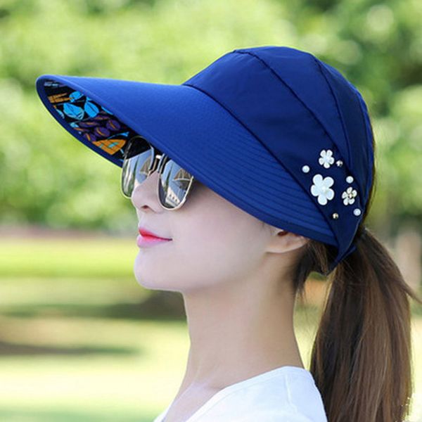 

wide brim hats women sun visors hat fishing fisher summer casual travel beach uv protection caps foldable v4, Blue;gray