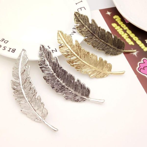 

vintage leaf feather hairpins for women girls fashion spring clip barrettes girls headbands hair clip pins hair accessories, Golden;silver