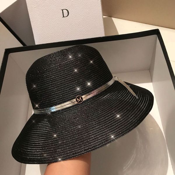 

wind black broad-brimmed hat silver yarn washable sunbonnet sun hat sun female spring and summer all-match, Blue;gray