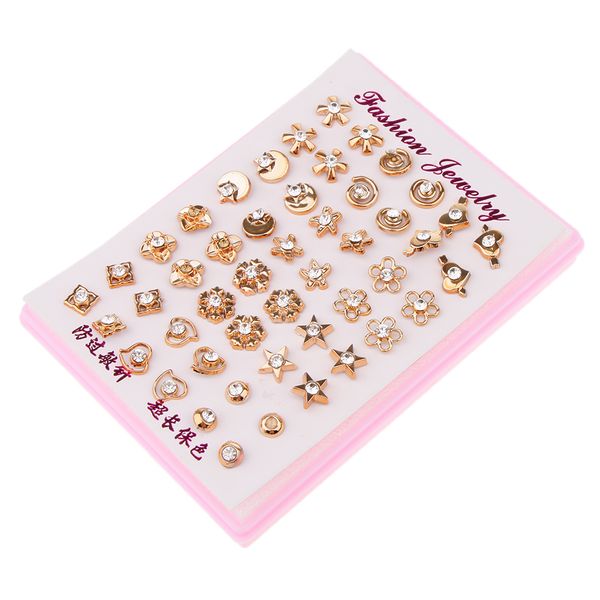 

24 pairs assorted crystal flower heart star mixed earring sets wholesale, Golden