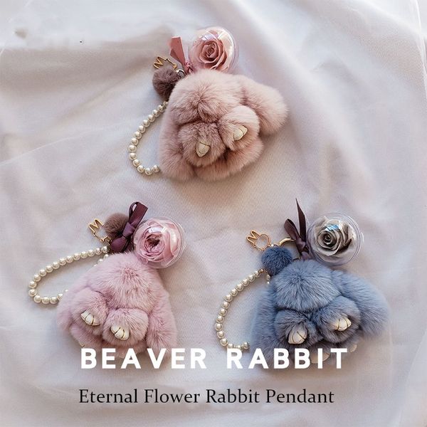 

keychains godness cute rex fur costume dead bag pendant jewelry fashion eternal immortal flower ball car keychain pendan, Silver