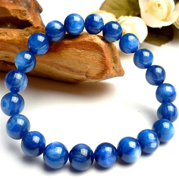 

мода синий раунд браслеты из бисера для женщин 9мм подлинная kyanite gems природный камень кристалл stretch браслет femme, Black