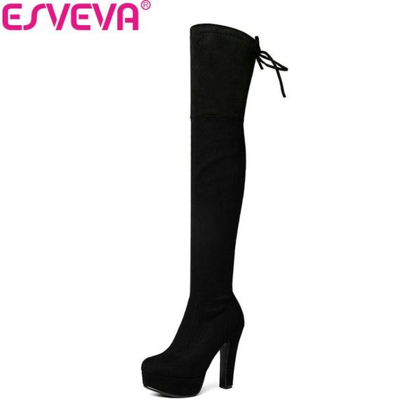 

boots esveva 2021 over the knee super high heel women ladies stretch fabric winter autumn fashion size 34-43, Black
