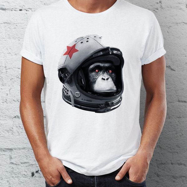 

men's t shirt soviet union russian astronaut chimp nature awesome tee