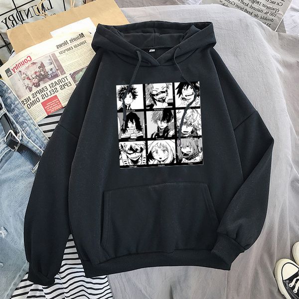 

winter women's full sleeve hoodie cute anime print sweatshirt kawaii hoodies women hoody female itself sudaderas mujer, Black;white