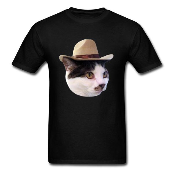 

cowboy hat mr. cat мужчины черная футболка с коротким рукавом глава смазливая животных печать crew neck cotton топы благодарения подарочные