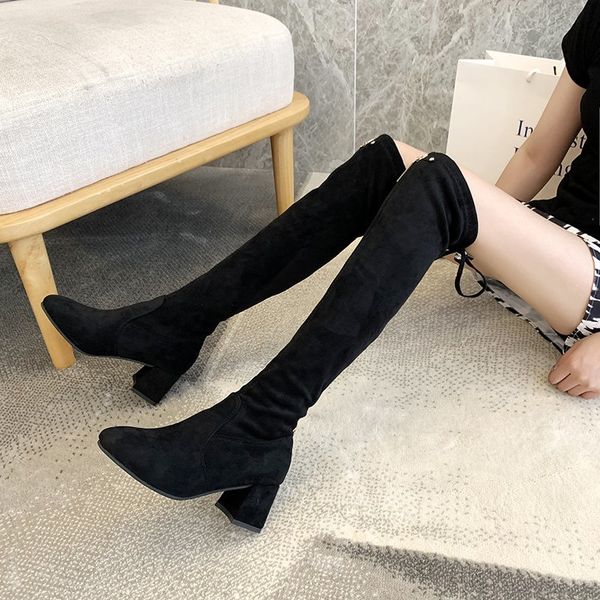 

6 cm square heel black over the knee boots plus size 34-41 winter high heel slim long shoes for women thigh high boots