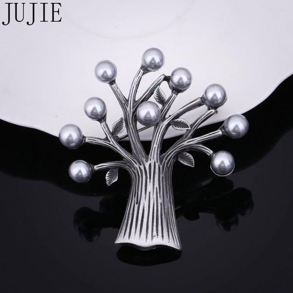 

jujie vintage unique tree pearl brooch pins leaf jewelry dropshipping, Gray