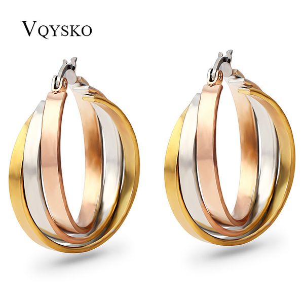 

hoop & huggie fashion jewelry three mix colors twist circle round stainless steel hopp earring for women wholesale drop, Golden;silver
