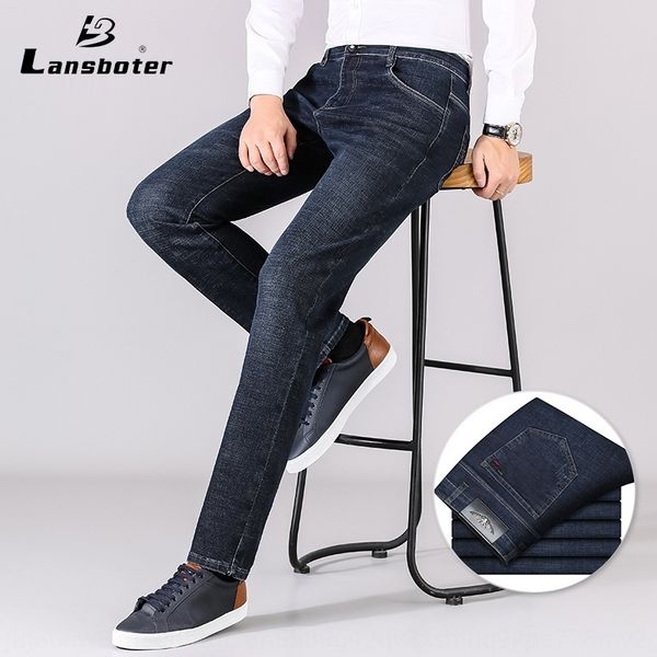 

lesibert autumn and winter men's thick and straight mid-waist stretch jeans men's business casual jeans errmm, Blue