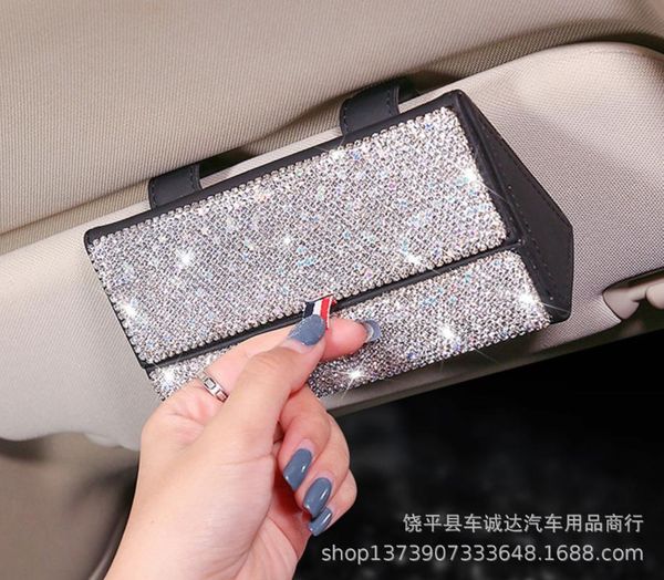 

car lens case car mounted glasses clip multi-functional sun shade storage box diamond set cartoon ornament female