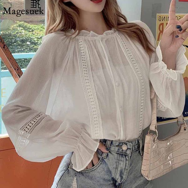 

women's blouses & shirts cardigan vintage women 2021 fashion office blouse autumn long sleeve white shirt casual loose 11336