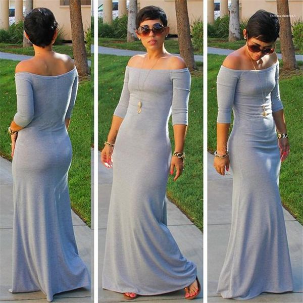 

slash neck solid color womens summer dresses wedding evening party slim bodycon dresses 3/4 sleeve summer lond dresses, White;black