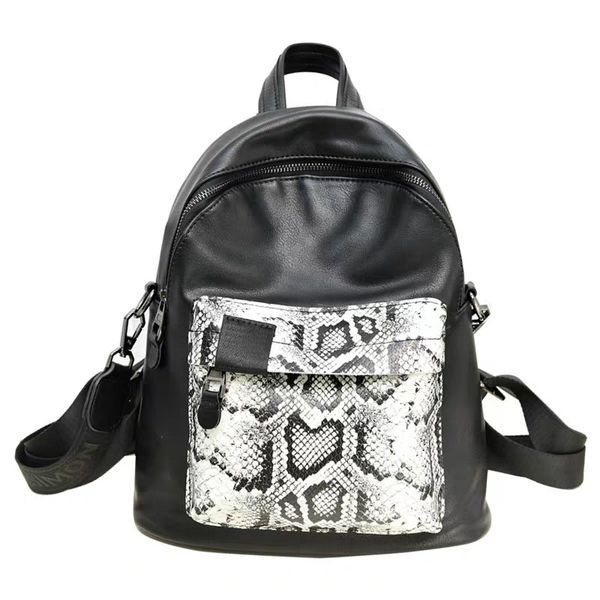 

snake pattern cowhide leather cover bag women pu leather backpack female rucksack ladies large capacity travel bag mochilas