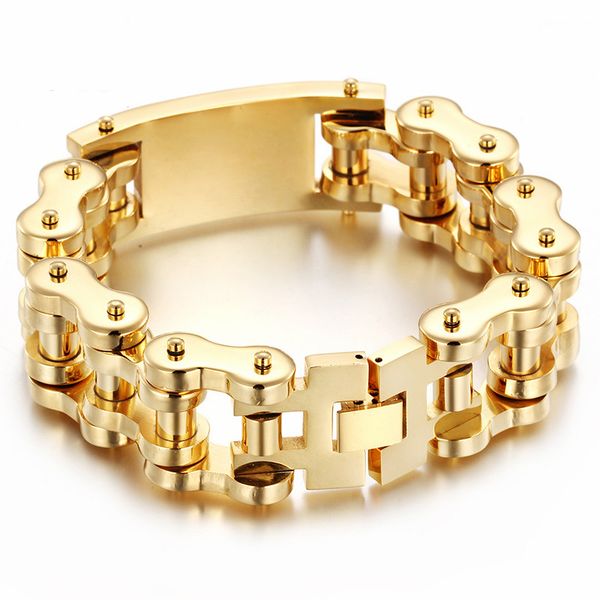 

link, chain dubai gold color bike link bracelet 23cm men's stainless steel heavy chunky bicycle for big wrist, Black