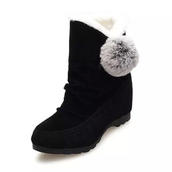 

boots women's snow fur ball embellished plain warm round toe comfortable for ladies, Black