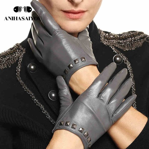 

high grade women' gloves,keep warm women' winter gloves,goat skin leather gloves,genuine leather touch gloves- l096, Blue;gray