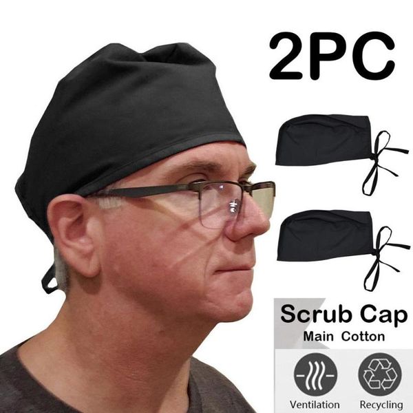 

2pcs hats summer solid women scrub cap black bandage hat washable reusable mens hat gorro quirofano hombre q40, Blue;gray
