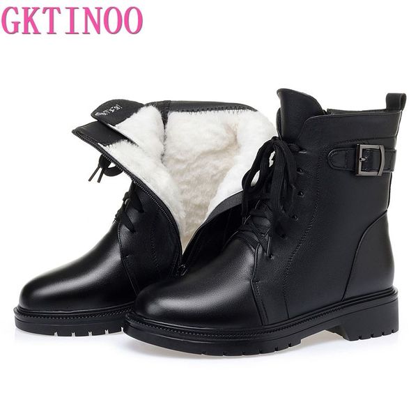 

gktinoo женские обуви сапоги зимние 2020 новый натуральная кожа дамы короткие сапоги шерсть теплый non-slip кожа женская ботильоны, Black