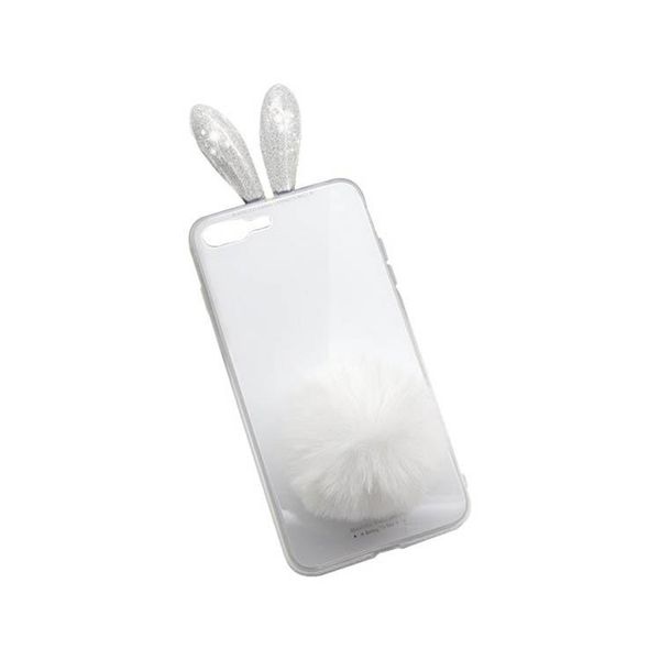 

3d soft plush rabbit tail plush downy ball fluffy fur tail clear tpu phone case for iphone 7 8plus xr x