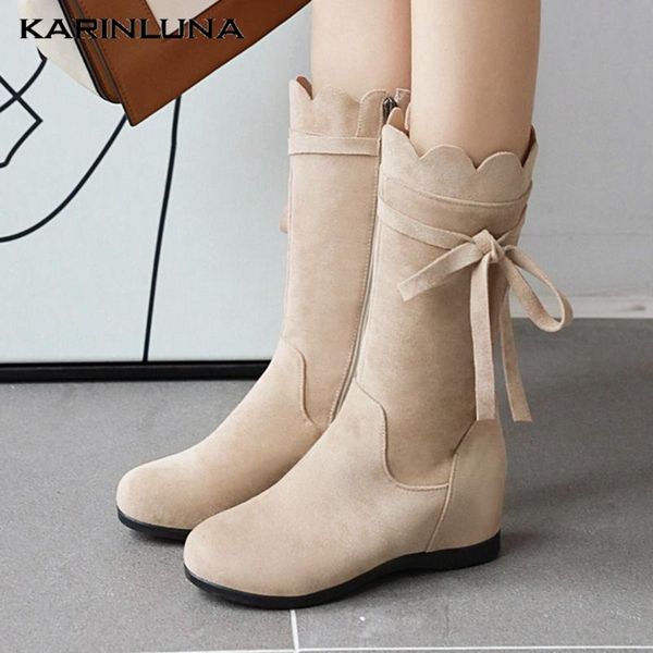 

karin 2020 women shoes sweet butterfly-knot mid-calf boots casual flat with wedges increased internal autumn female boots, Black