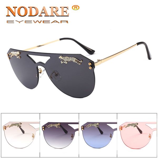 

sunglasses nodare 2021 leopard head women luxury alloy rimless wave sun glasses gradient shades siamese eyeglasses, White;black