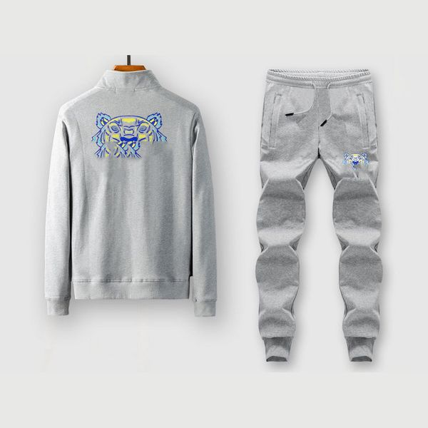 

tiger head mens set fashion two-piece suits mens 2020 tracksuits tiger head print cardigans + pants plus size sets active sportswears, Gray