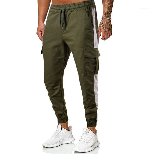 

casual drawstring pants fashion active style mens pants men clothes striped panelled casual pencil pants natural color, Black