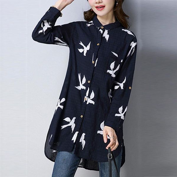 

fashion women's printed blouse zanzea 2020 autumn shirts long sleeve blusas female lapel blusas long casual tunic plus size, White