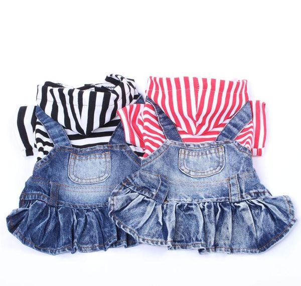 

dog apparel jean dress coat striped&pocket pet denim jacket for girl dogs cats small medium large
