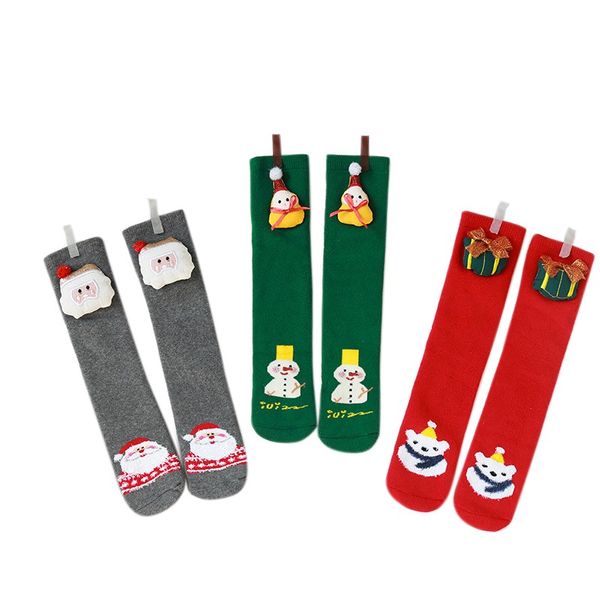 

3 pair winter socks baby autumn breathable christmas cartoon socks warm anti slip floor sock children's knee pads baby, Pink;yellow