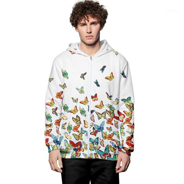 

pattern long sleeve men cardigan sweatshirts loose zipper hooded clothing for men women plus size couple hoodies 3d batterfly, Black