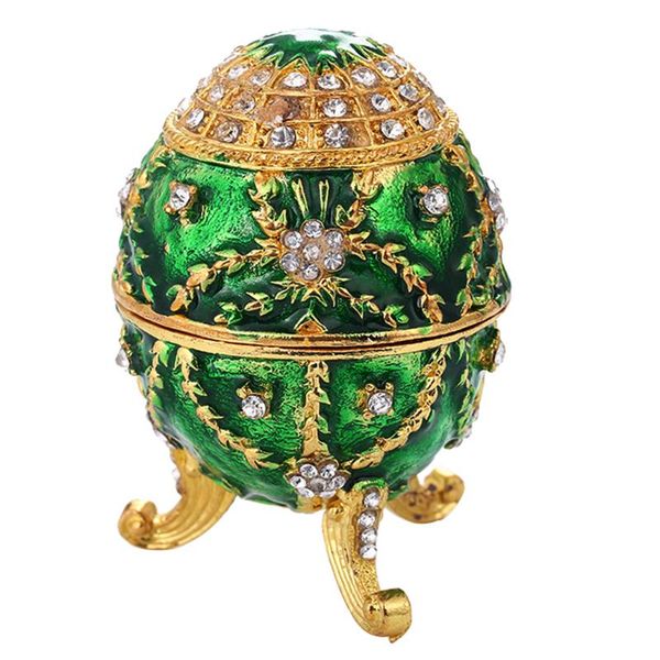 

crystal green flower decor alloy faberge jewelry box russian easter egg case, Pink;blue