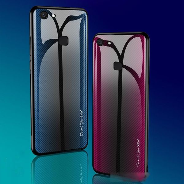 

shockproof gradient texture tempered glass phone case for vivo v7 v15 v15 pro case with soft silicone edge