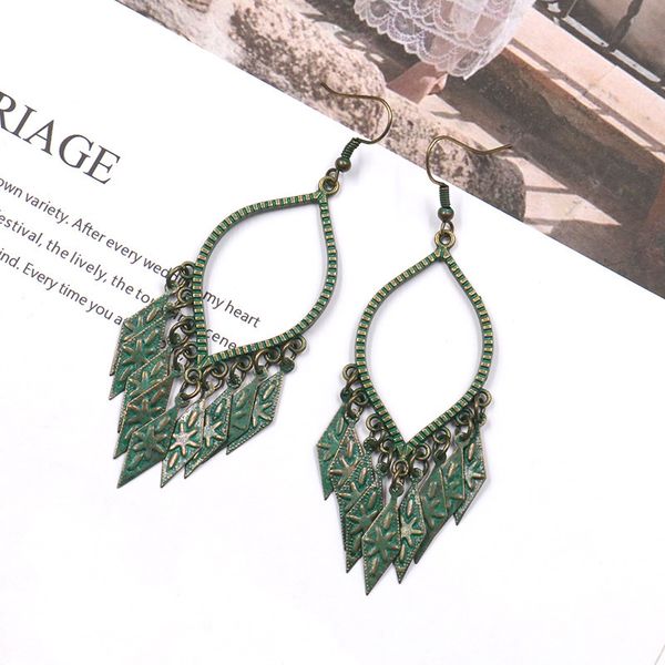 

dangle & chandelier ethnic retro geometry alloy india earrings for women vintage leaf tassel drop tibetan tribe jewelry, Silver