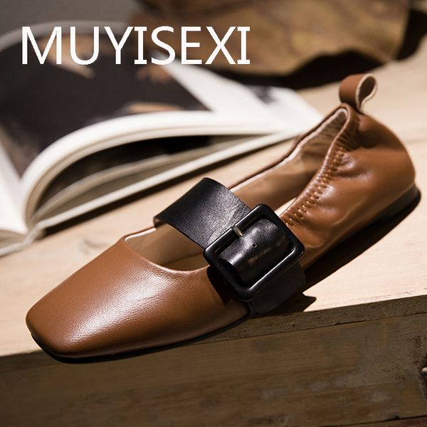 

flat мэри джейн обувь полные натуральной кожа французские романтические вырезанные квадратный носок женщины моды коричневые черный плюс разм, Black