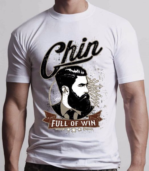 

2019 fashion stranger things t shirt men wholesale t-shirt chin full of win beard funny white tee wholesale t shirts
