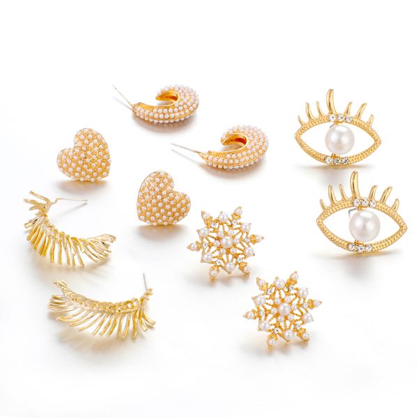 

aensoa korean vintage geometric dangle earring pearl crystal metal statement drop earrings for women eye heart snowflake earring, Silver