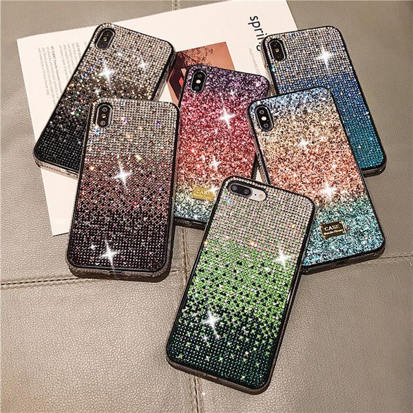 

Glitter Gradient Rhinestone Rainbow Case For iPhone 12 11 PRO XS XR X MAX 8 7 6S Plus Fashion Diamond Designer Phone Case