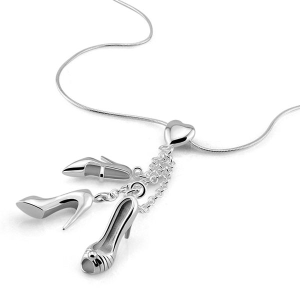 

fashion creative gift jewelry woman sterling silver necklace solid 925 silver high heel necklace clothes pendant