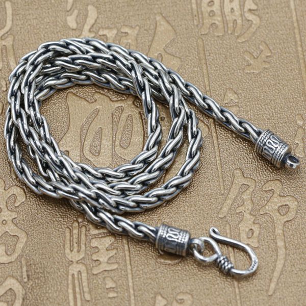 

65cm 100% 925 sterling silver jewelry necklace 4mm chain men&women gift thai silver mantra charms long necklace & pendant