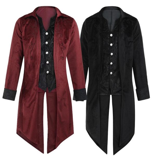 

men's trench coats halloween coat fashion mens tailcoat jacket goth steampunk uniform costume praty outwear cosplay, Tan;black