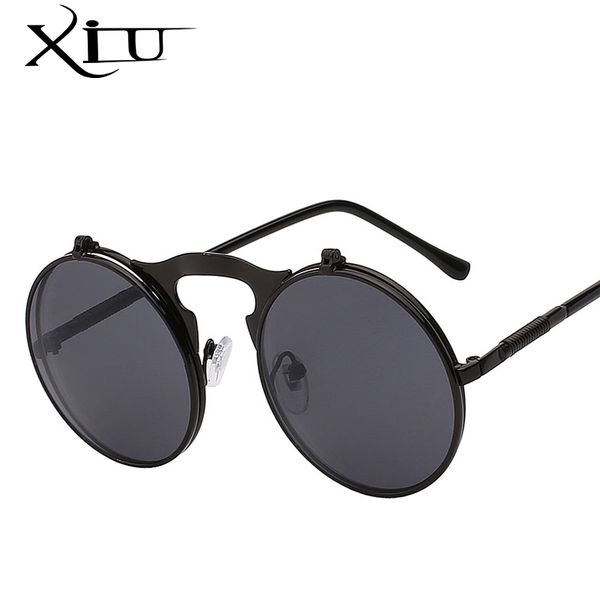 

xiu flip up steampunk sunglasses men round vintage mens sunglass brand designer fashion glasses uv400, White;black
