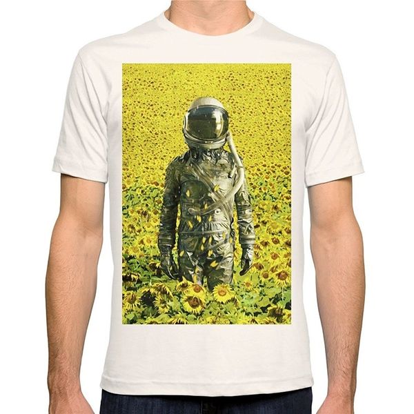 

t shirt print men short stranded in the sunflower field o-neck office tee