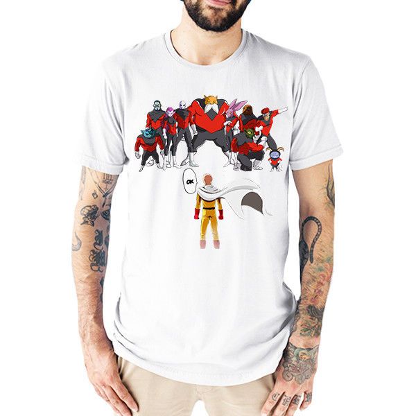 

casual printing tee t-shirt one punch man saitama vs pride troopers summer t-shirt