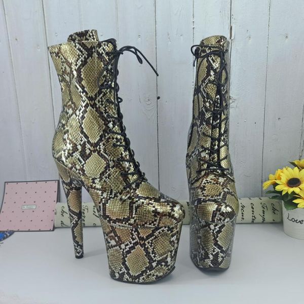 

leecabe shinny snake color 20cm/8inch women's platform party high heels pole dancing boot, Black