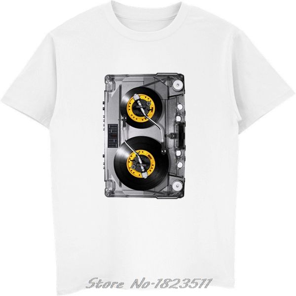 

novelty dj tape design t shirt men herren fotodruck mc music disco fashion printed cotton t-shirt vintage white tees