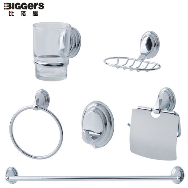 

classic zinc alloy chrome finish bathroom hardware set 6pcs robe hook towel bar towel ring paper holder