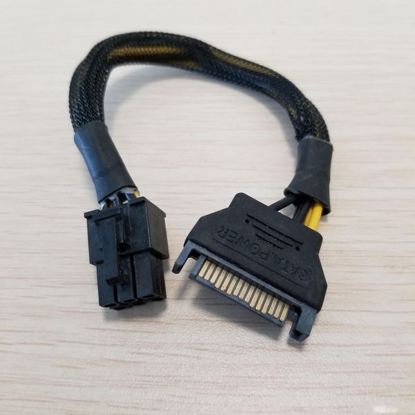 

10pcs/lot graphics card 6pin male to sata 15pin adapter power extension cable wiht black net cover 20cm